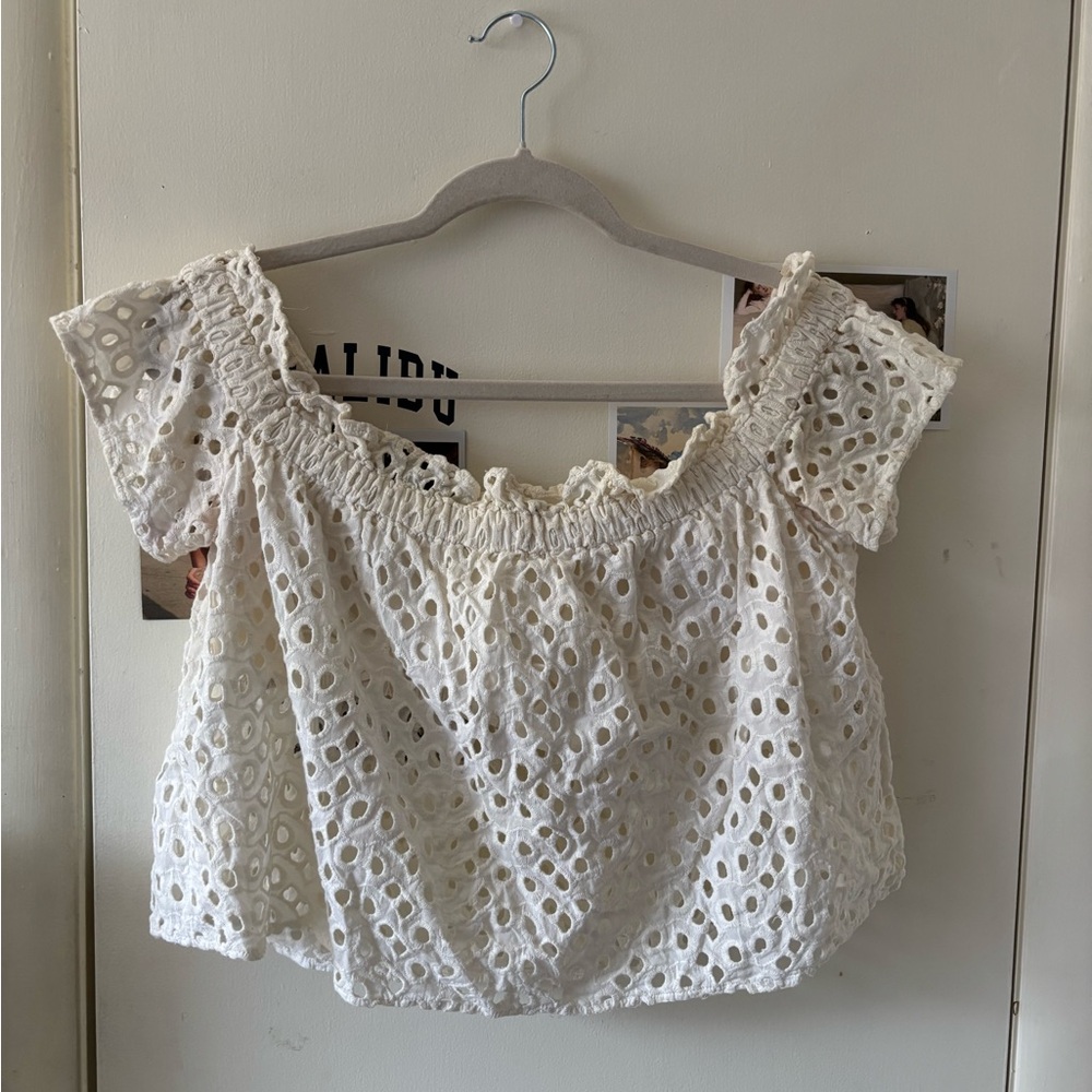 Zara White Puff Sleeve Cropped Blouse